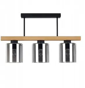 Ceiling lamp TK_LIGHTING Norman 10193, wooden and black finish, 3×E27 sockets, max 15W each