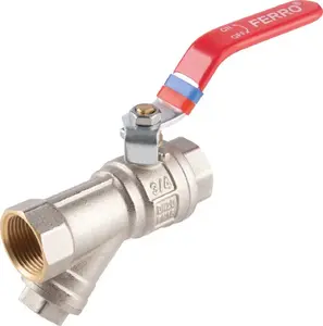 Шаровый водяной кран FERRO KFPZF3 с ручкой 1" F-POWER, с фильтром и уплотнителем (ZKWF-25-WW-R-FER-POWER)