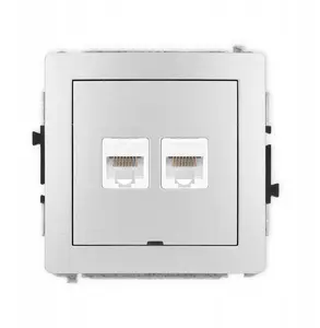 Сетевой настенный розеточный модуль двойной 2×RJ45 Karlik Deco 7DGKBO-2 категория 5e 8‑контактный серебристый металлик
