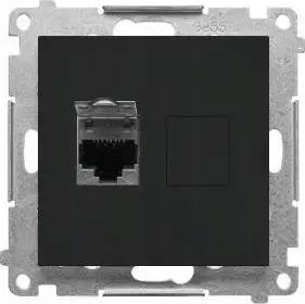 RJ45 datora rozete Kontakt‑Simon 55 T61.01/149 vienvieta Cat6 ar putekļu aizsargklapīti, melns matēts modulis