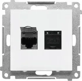 Сетевой разъем RJ45 Kontakt-Simon 55 T62.01/111 двойной категория 6 модуль с пылезащитной заглушкой, белый матовый