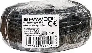 Rievota automašīnas caurule PAWBOL G.6158P, parastā, ruļļa 100 m, 9/12 mm, melna