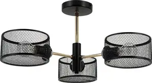 Pakaramais gaismeklis Mdeco 1097/3 BL TR — griestu lampa, 3 spuldzes, melna un zelta