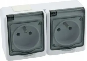 Outdoor Waterproof Double Socket PAWBOL Beta1 D.3112GG/1 2x2P+Z IP44 white/smoke