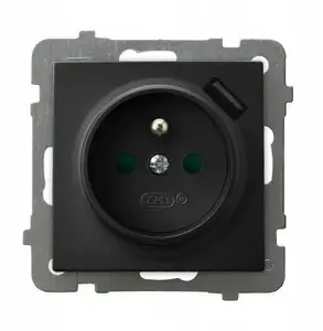 Настенная розетка с заземлением Schneider Electric GP-1GZPUSB/m/33 с защитными шторками и встроенной USB-зарядкой, черный металлик