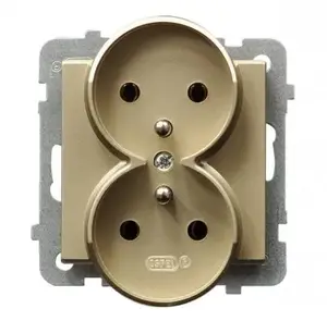 Розетка Ospel GP-2RRZ/m/39 — золотая, 16 A, IP20, 71×71×48 мм