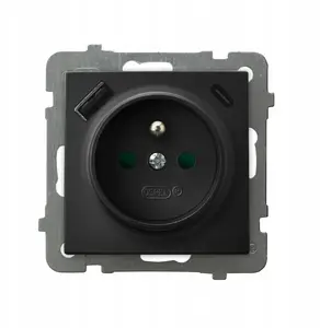 Ospel GP-1GZPUSBAC/m/33 одиночная розетка с заземлением и шторками, с USB A+C зарядкой, чёрный металлик