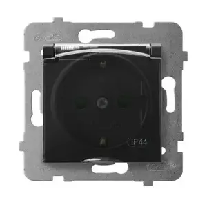 Socket outlet Ospel GPH-1USP/m/33/d — 16 A, IP44, black, 71×71×45 mm