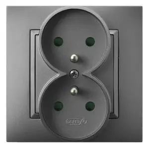 Sienas kontaktligzda Ospel GP-2UZP/70, 16 A, IP20, pelēka, 82×82×45 mm