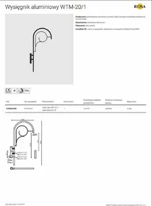 Wall mount arm ROSA WTM-20/1 FI42 (model 476201/C35) for fixtures with Ø42 mm