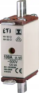 Fuse insert Etipo ETI Polam NH000/I 004191207 gG 25A 500V KOMBI industrial time-delay