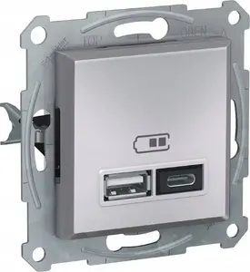 SCHNEIDERE Asfora EPH2700362 flush-mount USB charging outlet A+C 2.4A steel