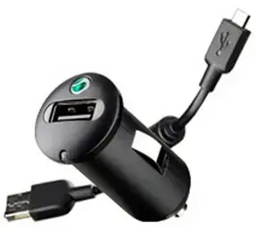 Auto lādētājs Sony Ericsson AN401 — cigarešu šķiltavas barošana mobilajām ierīcēm/MP3/PDA, 12–24V, USB 2.0, 1 m kabelis, melns