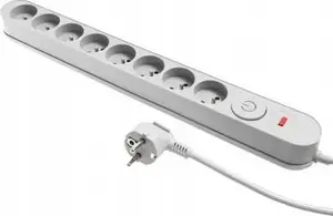 Сетевой фильтр Plastrol W-00024 с защитой от перенапряжения, 8 розеток, выключатель, серый
