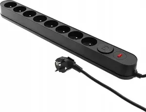 Удлинитель Plastrol W-00025 с сетевым фильтром и защитой от перенапряжения, 8 розеток, выключатель, чёрный