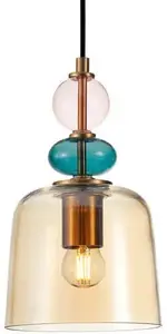 Karantīna lampa Italux PND-27092A-MC-BRO — moderns metāla ar dzintara stikla abažūru, 1×40W E27, melna/daudzkrāsaina