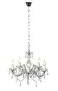 Griestu lampa Lucide ARABESQUE E14, 5 spuldzes, sudraba/caurspīdīga, Ø46 cm, H1020 mm, virsmas stiprinājums