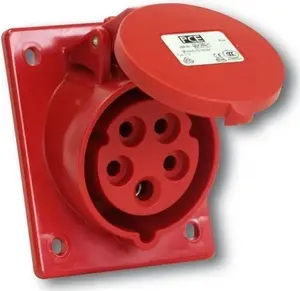 Panel-mounted angled inlet PCE 32A 4P 400V IP44 TWIST model 424-6, red