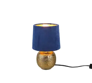 Table lamp No name Sophia — ceramic & velvet, E14 fitting, 1×40W, Blue/Gold, H260×Ø160 mm
