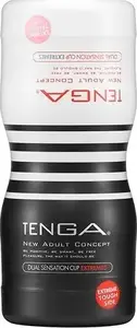 Disposable Dual Sensation Cup masturbator with two openings by No name, single-use personal male sex toy