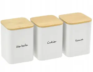 Storage jar set KRISBERG KS-2715 — 3 containers for coffee, tea, sugar, 13.5×9.5 cm, Polish labels