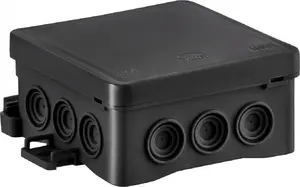 Wall-mounted electrical junction box Simet FASTBOX&HOOK NS6 85×40×85 mm with integrated cable gland, snap-fit, black, IP54 (model 35346107)