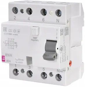 Residual-current circuit breaker ETI EFI6-P4 (3-phase) 40 A 30 mA Type A 415 V 50/60 Hz IP20 TH35