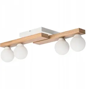 Griestu lampa LAMKUR Cortina 50195, 4×5W G9, balta ar koka akcentiem