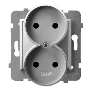 Розетка Ospel GP-2UR/m/18, 16 A, IP20, серебристая, 71×71×45 мм