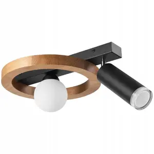 Ceiling light LAMKUR Otis 49083 — mixed sockets 1×E27 15W, 1×G9 5W, oak/black finish