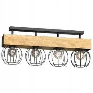 Griestu lampa Luminex Menton 1639 — 4x E27, līdz 15W katrs, melna ar koka akcentiem