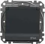 Розетка Schuko Schneider Electric IP44 влагозащищённая, чёрный антрацит, Sedna Design & Elements SDD214014