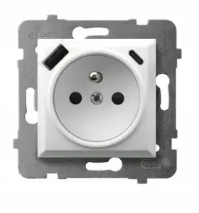 Power outlet Ospel single socket with grounding and protective shutters and A+C USB charger GP-1UZPUSBAC/m/70 matte gray