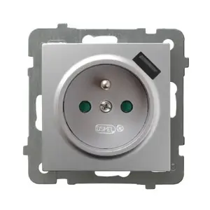 Sienas rozete Ospel GP-1GZPUSB/m/18 ar USB, 16 A, IP20, sudraba, 73×73×50 mm