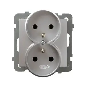 Socket outlet Ospel GP-2GRZ/m/18 — 16 A, IP20, Silver, 71×71×48 mm