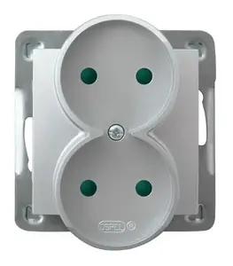 Socket outlet Ospel GP-2YRP/m/18, 16 A, IP20, silver, 71×71×45 mm