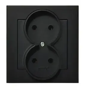 Розетка Ospel GP-2R/33 16A IP20 чёрная, 84×45×90 мм
