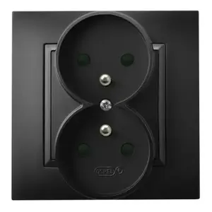 Rozete Ospel GP-2UZP/33 melna, 16 A, IP20, 82×82×45 mm