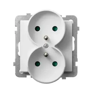 Розетка Ospel GP-2RRZP/m/00, 16 A, IP20, белая, 71×71×48 мм