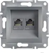 Розетка компьютерная Schneider Electric Asfora 2×RJ45 Cat.5e UTP (EPH4400162) сталь — без рамки