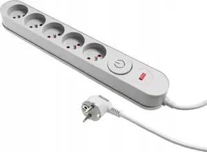 Сетевой фильтр Plastrol W-00022 с защитой от перенапряжения, 5 розеток, выключатель, серый