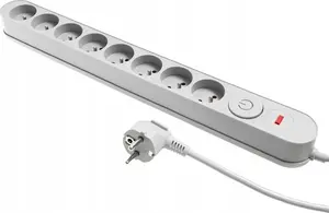Сетевой удлинитель Plastrol W-00026 с защитой от перенапряжения, 8 розеток, выключатель, серый