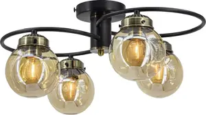 Griestu lampa Mdeco Elem Salsa 2216/4 BL 4x60W E27 melna/ambra/bronza