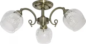 Griestu lampa Mdeco ELM9150/3 21QG — 3‑gaismas vintage misiņa ar ziedu abažūriem