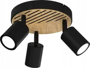 Griestu lampa Luminex Terra 9961, 3x GU10 ligzdas, max 8W katra, melna ar koka akcentu