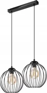 Karājoša lampa LAMKUR Zoya 45405 — metāla loft būris, 2×60W E27, melna