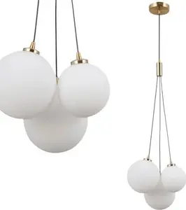 Pakaramā lampa Italux Perlos 74912-uniw — loft stils, stikla bumbas, misiņš un balta
