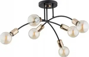 Griestu lampa Alfac Alfa Lanti 60817 — 6×60W E27, melna ar dzintara akcentiem
