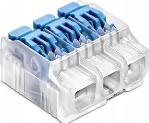 Connector/Quick-Release Terminal Simet Ideal SCL3 B10 — opened for wires and conductors, 3x 0.2–4 mm², 32 A, pack of 10, transparent/blue