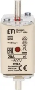 Fuse Insert KOMBI NH00 gG 20A 500V, 3 pcs — Eti-Polam 004182206